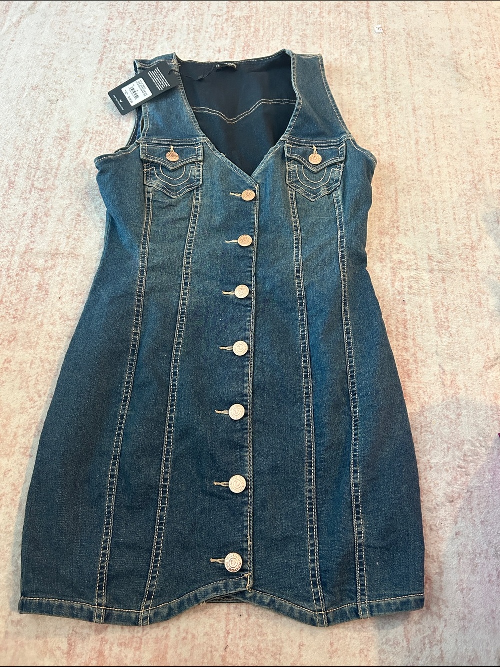 True Religion Dark Blue Denim Vest Dress
